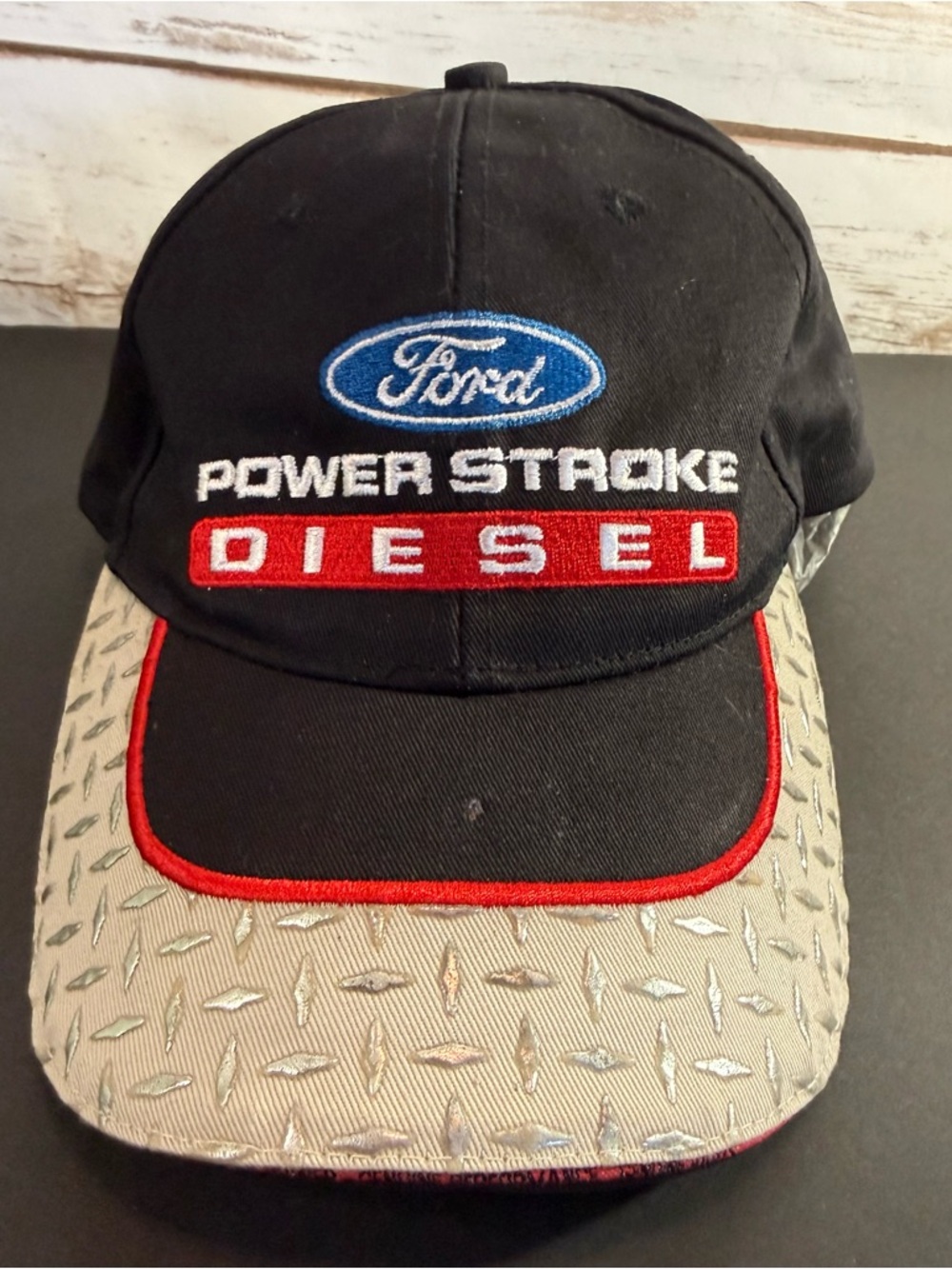 Ford Black and Red Power Stroke Diesel Hat with Silver Brim Adjustable Strap